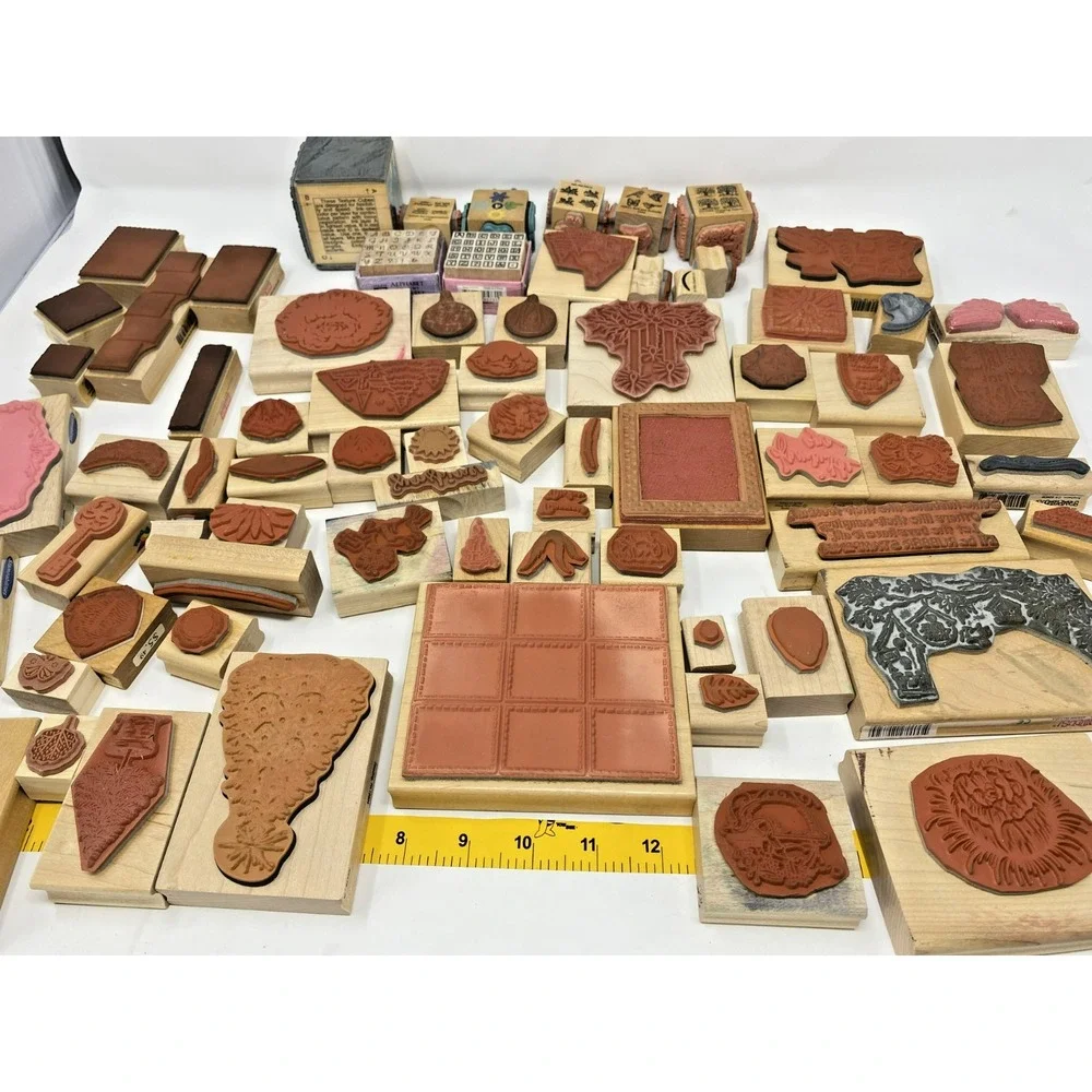 Stampin Up & Unbranded Wood Rubber Stamp Lot Christmas Beach Floral Fonts 60+pc